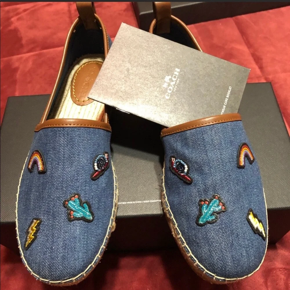 Coach Denim Slip-on Carson ESPADRILLE Size 7B WITH PRAIRIE SOUVENIRS NWT